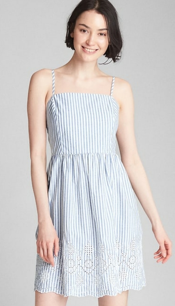 Gap Stripe Eyelet Cami fit and flare Dress